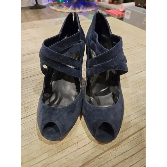J. Crew Women's Strappy Suede Heels Peep Toe Blue Size 9.5 Made in Italy - Picture 1 of 11